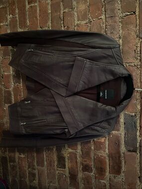 Trouve Womens  Dark Brown Faux Leather Bomber Jacket